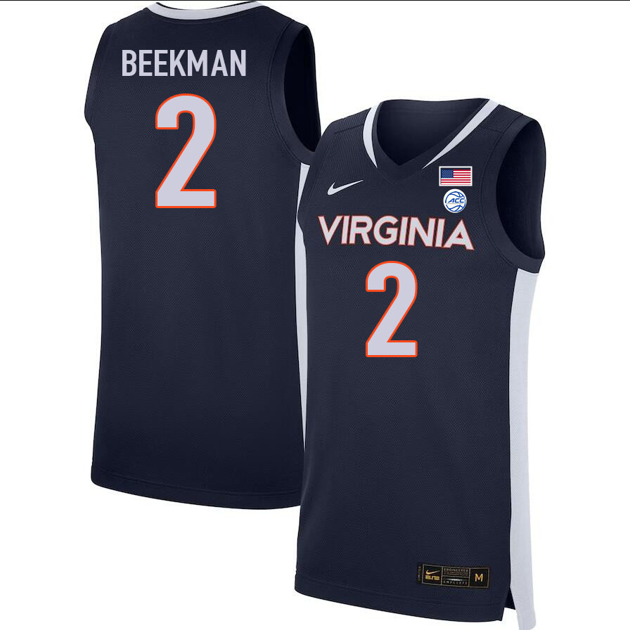 Men #2 Reece Beekman Virginia Cavaliers College 2022-23 Stitched Basketball Jerseys Sale-Navy